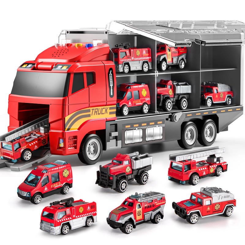 TEMI Toddler Toys for 3 4 5 6 Years Old Boys Diecast Alloy Metal Emergency Fire Rescue Vehicle Transport Car  Truck Toys Set wPlay Mat for Age 39 Toddlers Kids Boys  Girls - Image 2