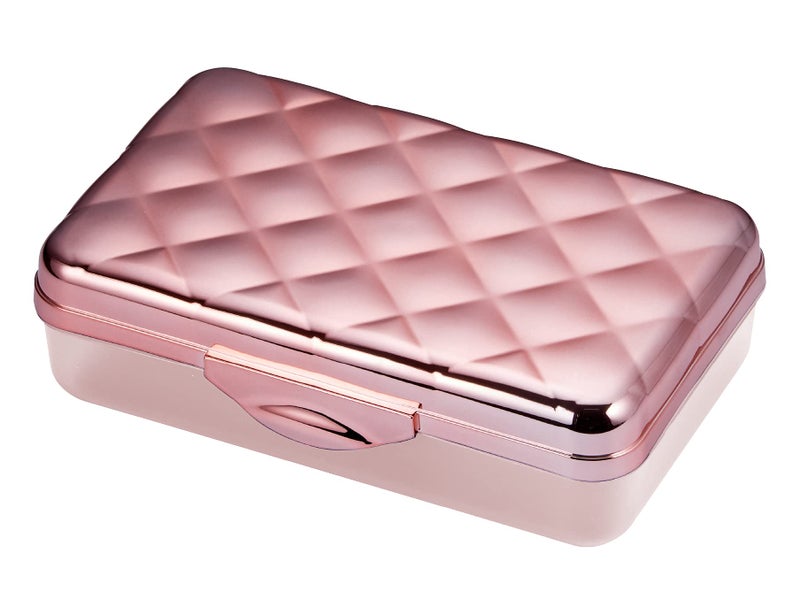 It's Academic Metallic Pencil Case Box, Hard Plastic, Stylish Quilted-Pattern Lid, Rose Gold - Image 1