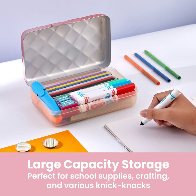It's Academic Metallic Pencil Case Box, Hard Plastic, Stylish Quilted-Pattern Lid, Rose Gold - Image 2