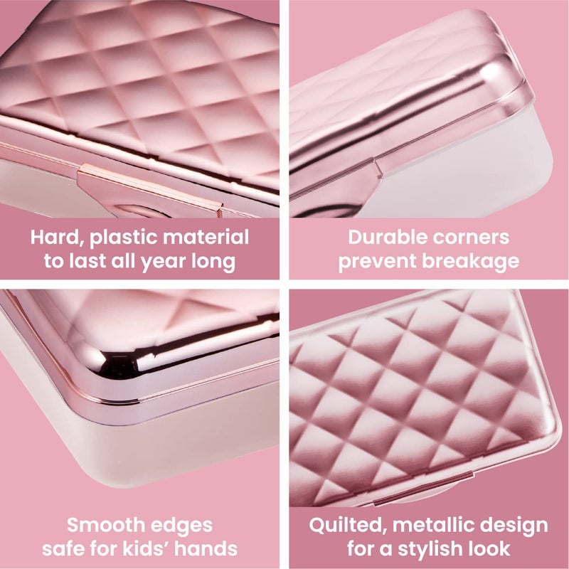It's Academic Metallic Pencil Case Box, Hard Plastic, Stylish Quilted-Pattern Lid, Rose Gold - Image 5