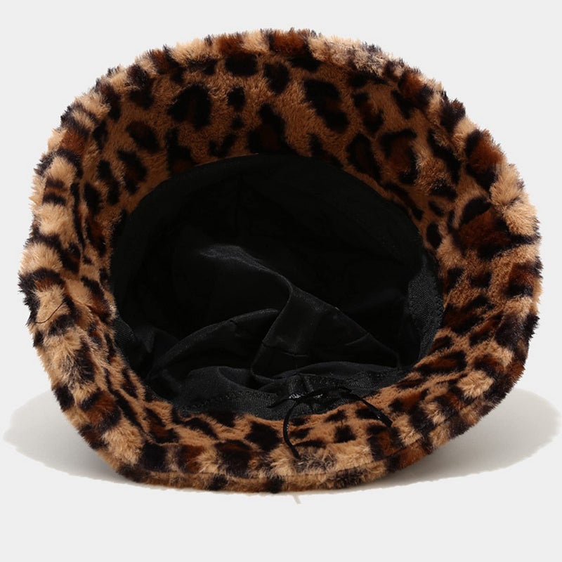 Dirholl Women's Winter Faux Fur Fuzzy Warm Bucket Hat Small Leopard Camel - Image 2