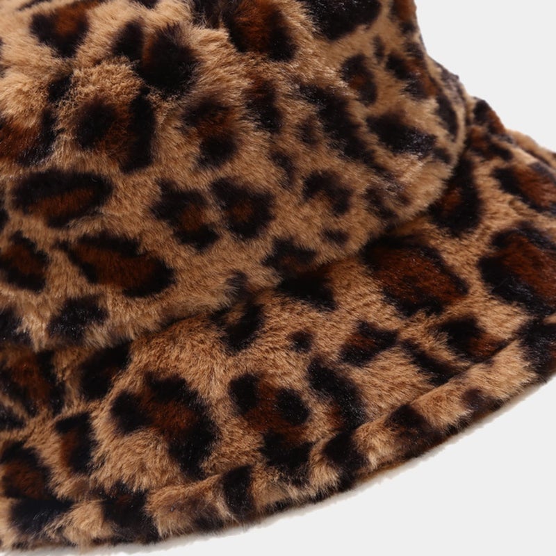 Dirholl Women's Winter Faux Fur Fuzzy Warm Bucket Hat Small Leopard Camel - Image 3