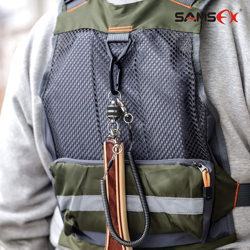 SAMSFX Fishing Strongest Magnetic Net Release Magnet Clip Holder Retractor with Coiled Lanyard (Black Grips) - Image 4