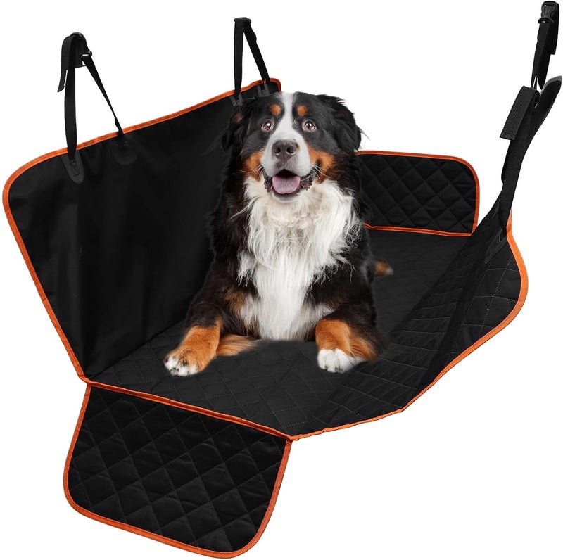 Wakauto Waterproof Dog Car Seat Cover Pet Mat with Orange Trim 137x147cm Backseat Protector Hammock for Car Use - Image 1