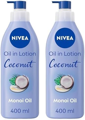 NIVEA Oil In Lotion Coconut Monoi 400ml Replenishing Body Lotion with a tropical Coconut Scent Powerful Monoi Oil Moisturising Cream NIVEA Body Lotion Pack of 2
