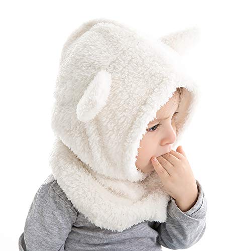 JANGANNSA Baby Girls Boys Winter Warm Scarf Hat Kids Thick Earflap Hood Cap with Ear 6M-7T (White,S) - Image 4