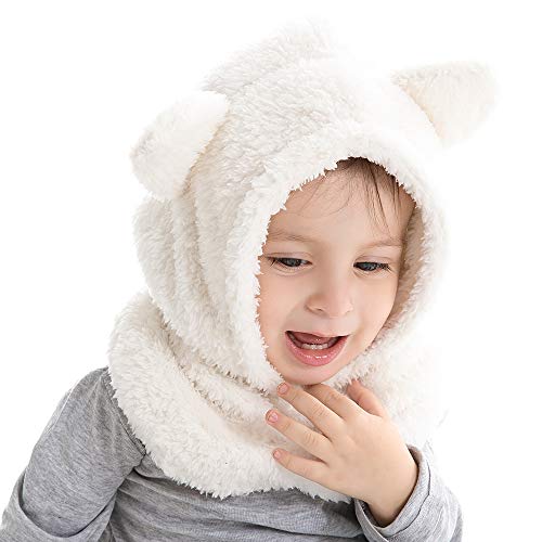 JANGANNSA Baby Girls Boys Winter Warm Scarf Hat Kids Thick Earflap Hood Cap with Ear 6M-7T (White,S) - Image 3