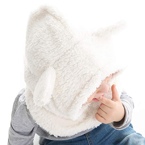JANGANNSA Baby Girls Boys Winter Warm Scarf Hat Kids Thick Earflap Hood Cap with Ear 6M-7T (White,S) - Image 5