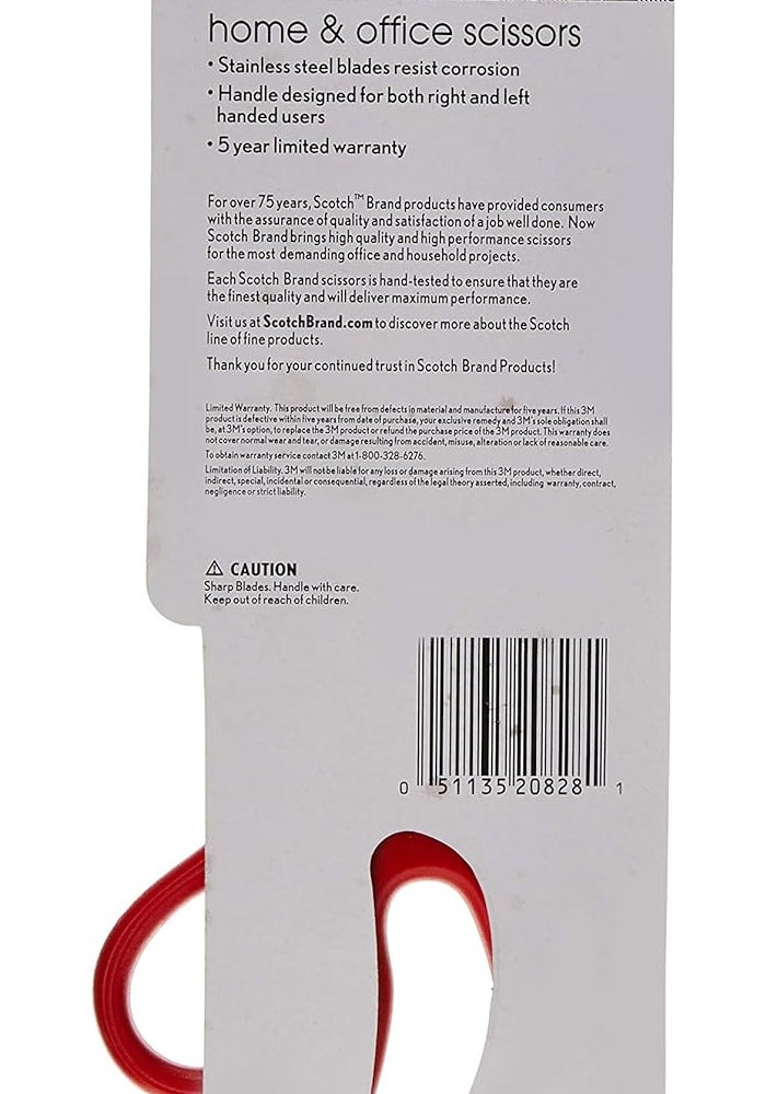 Scotch Universal Home & Office Scissors 7 in (18 cm) - Stainless Steel Blades - Red - Image 4
