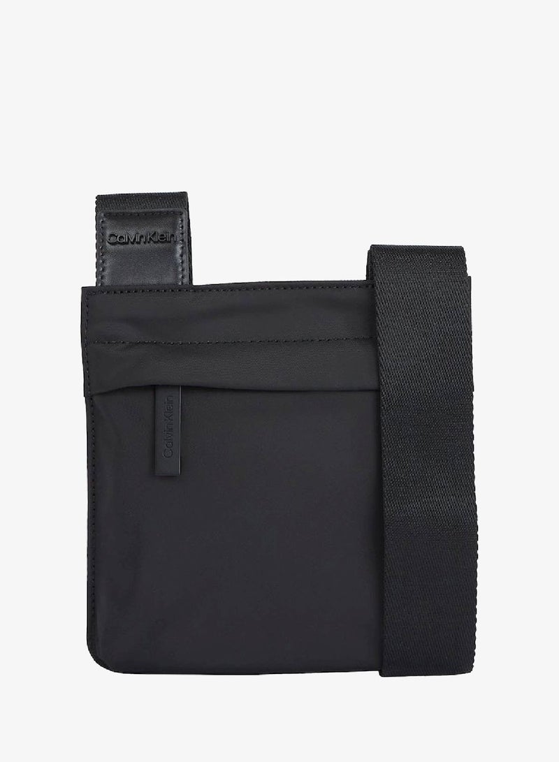 CALVIN KLEIN Men's Faded Flat Crossover Bag - Polyester, Black - Image 1