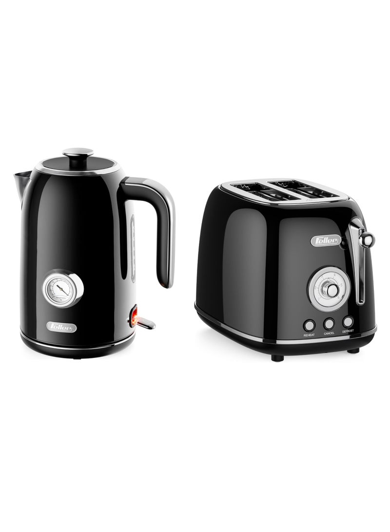Feller Germany Retro Combo: 2-Slice Steel Toaster with Dust Cover & Bun Warmer, 815W + 1.7L Stainless Steel Kettle with Thermometer, Strix Control, 2200W  - Image 1