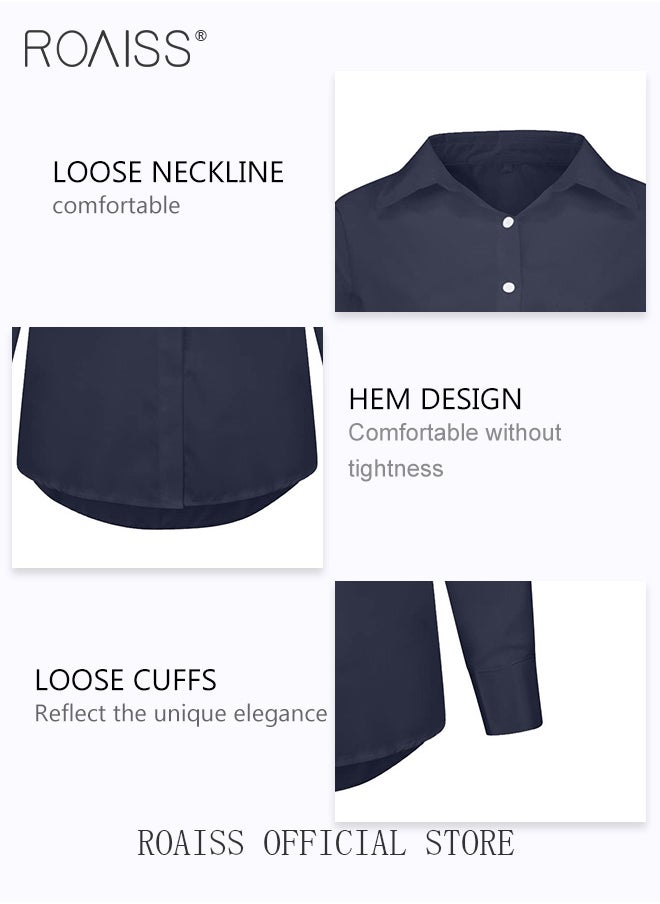 roaiss - Ladies Comfortable Lapel Shirt for Daily Commute - Single-Breasted Long Sleeve Top with Simple Solid Color Design and Loose Fit - Image 1