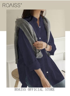 roaiss Ladies Comfortable Lapel Shirt for Daily Commute - Single-Breasted Long Sleeve Top with Simple Solid Color Design and Loose Fit  - Image 4