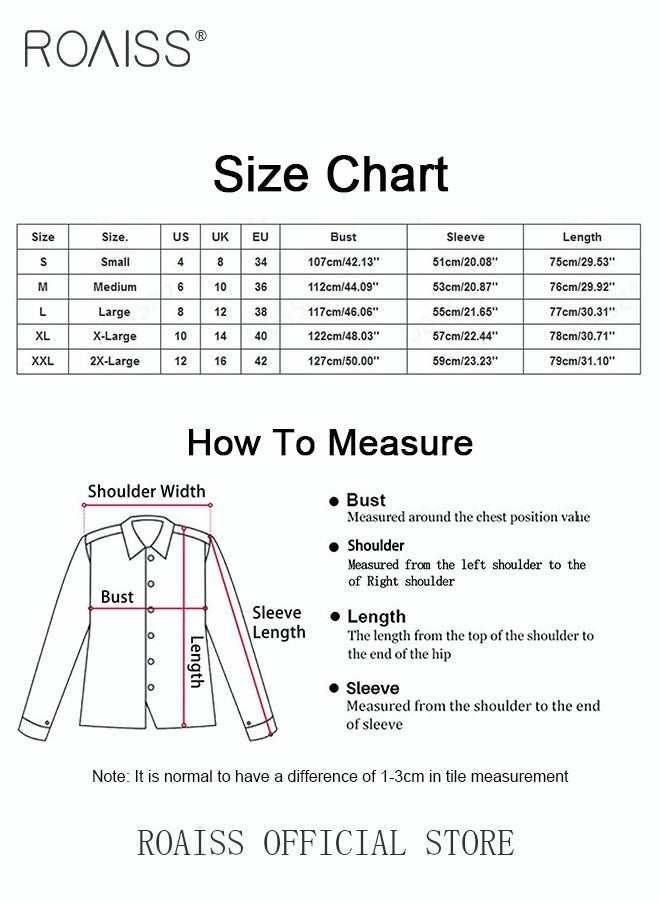 roaiss - Ladies Comfortable Lapel Shirt for Daily Commute - Single-Breasted Long Sleeve Top with Simple Solid Color Design and Loose Fit - Image 1