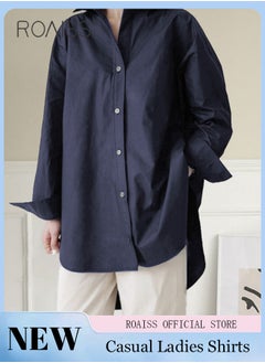 roaiss Ladies Comfortable Lapel Shirt for Daily Commute - Single-Breasted Long Sleeve Top with Simple Solid Color Design and Loose Fit  - Image 2