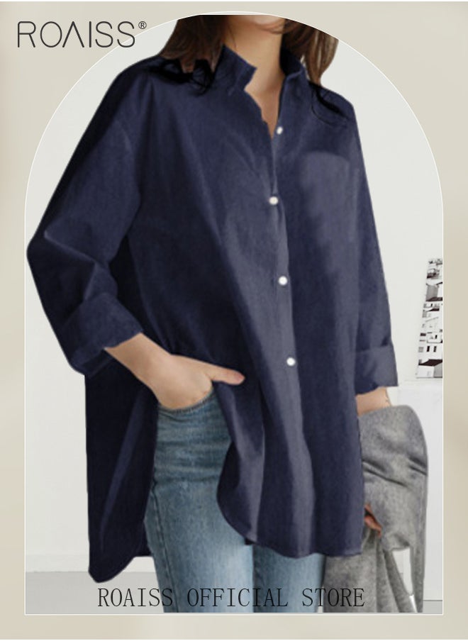 Ladies Comfortable Lapel Shirt for Daily Commute - Single-Breasted Long Sleeve Top with Simple Solid Color Design and Loose Fit - pzsku/Z61072DC5B8DA1667938DZ/45/_/1715579522/a1734329-89ce-4dc5-8dec-03019cd77f31