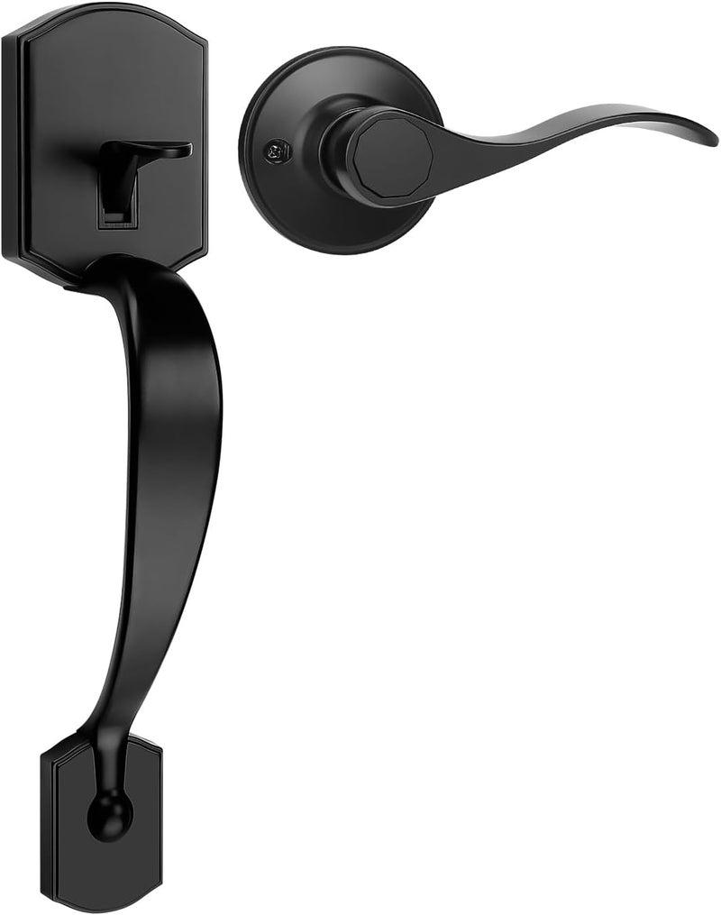 Tinewa Camelot Trim Lower Half Handleset, Matte Black Finish, Upgated Entry Door Handle with Accent Wave Door Lever for Electronic Keypad with Drop Interior Left Handed Lever - Image 1