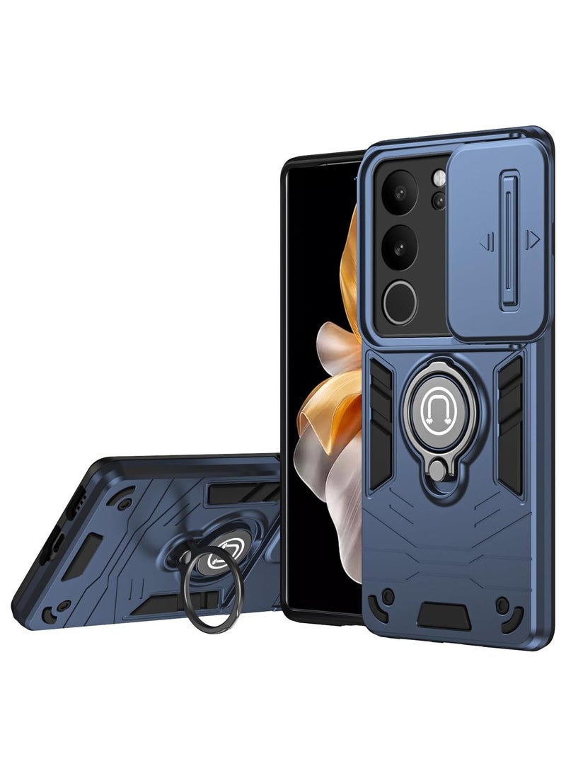 جولدن ماسك جولدن ماسك لهاتف فيفو في 29  (Vivo V29) جراب الحماية الفائقه مع دبله معدانيه وباب جرار لحماية كاميرة الهاتف - (ازرق داكن)  - Image 1
