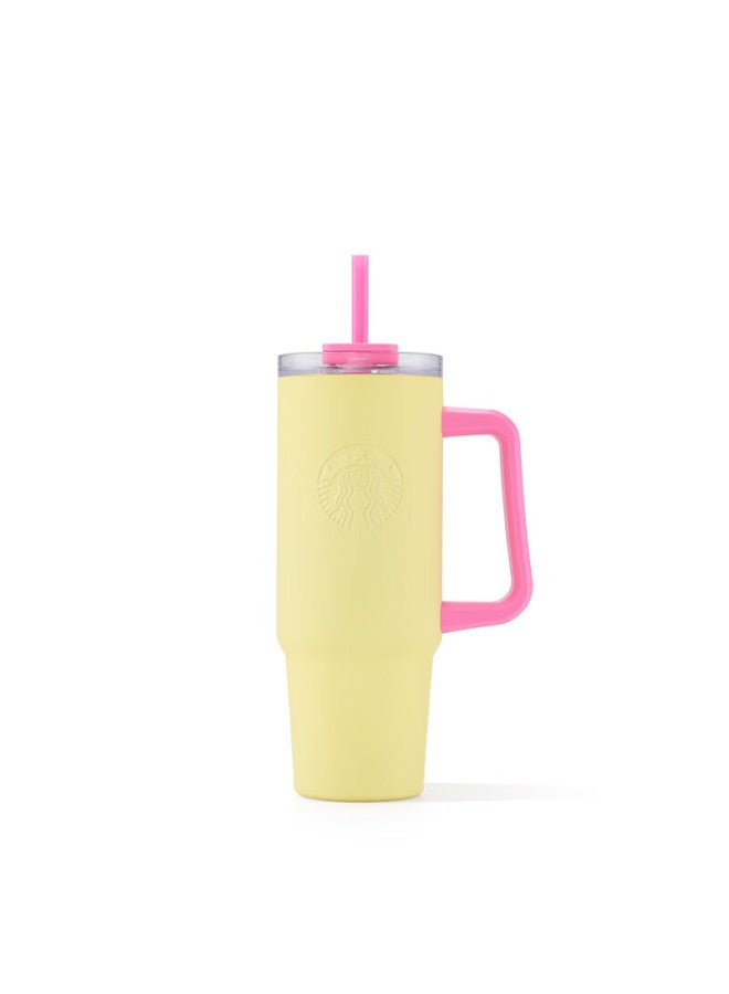 Starbucks كوب ستاربكس الملون الصيفي الأصفر من الفولاذ المقاوم للصدأ 900 مل مع قشة معزولة هدية للمهرجان - Image 2
