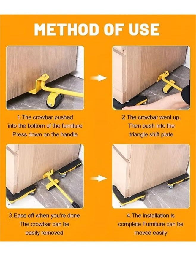 Furniture Moving Tools,5-Piece Heavy Duty Furniture Lifter, 360 Degree Rotatable Rubber Roller,For Moving Heavy Furniture,Refrigerators,Sofas,Cabinets - Image 5