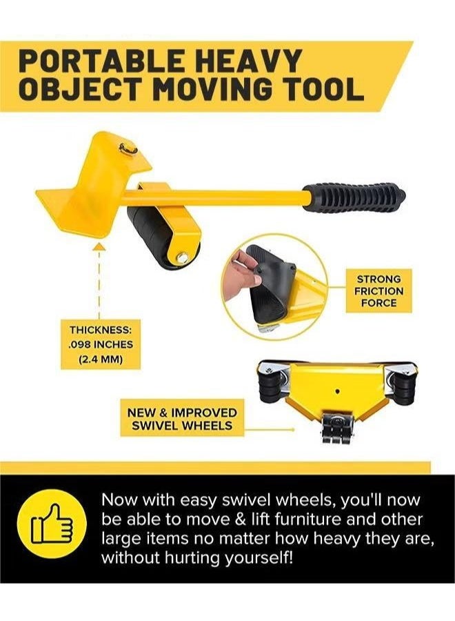 Furniture Moving Tools,5-Piece Heavy Duty Furniture Lifter, 360 Degree Rotatable Rubber Roller,For Moving Heavy Furniture,Refrigerators,Sofas,Cabinets - Image 2