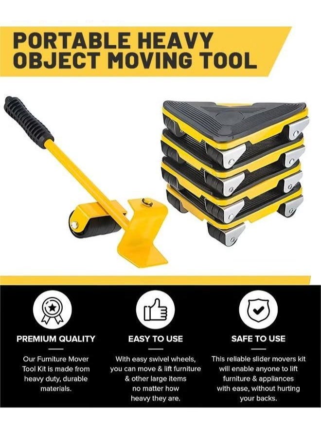 Furniture Moving Tools,5-Piece Heavy Duty Furniture Lifter, 360 Degree Rotatable Rubber Roller,For Moving Heavy Furniture,Refrigerators,Sofas,Cabinets - Image 4