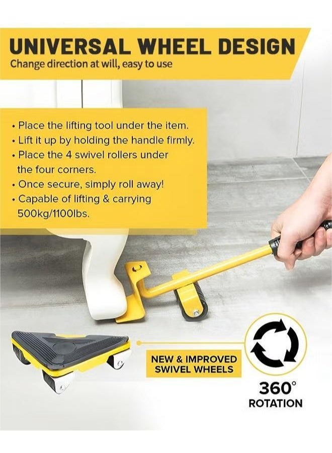 Furniture Moving Tools,5-Piece Heavy Duty Furniture Lifter, 360 Degree Rotatable Rubber Roller,For Moving Heavy Furniture,Refrigerators,Sofas,Cabinets - Image 3