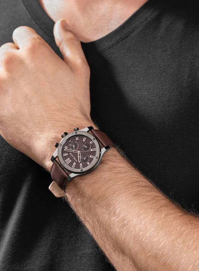 POLICE POLICE - Polysh Watch For Men Burgundy Brown Leather Strap - PEWJF0006203