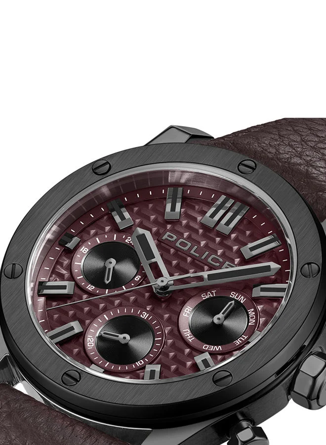 POLICE POLICE - Polysh Watch For Men Burgundy Brown Leather Strap - PEWJF0006203