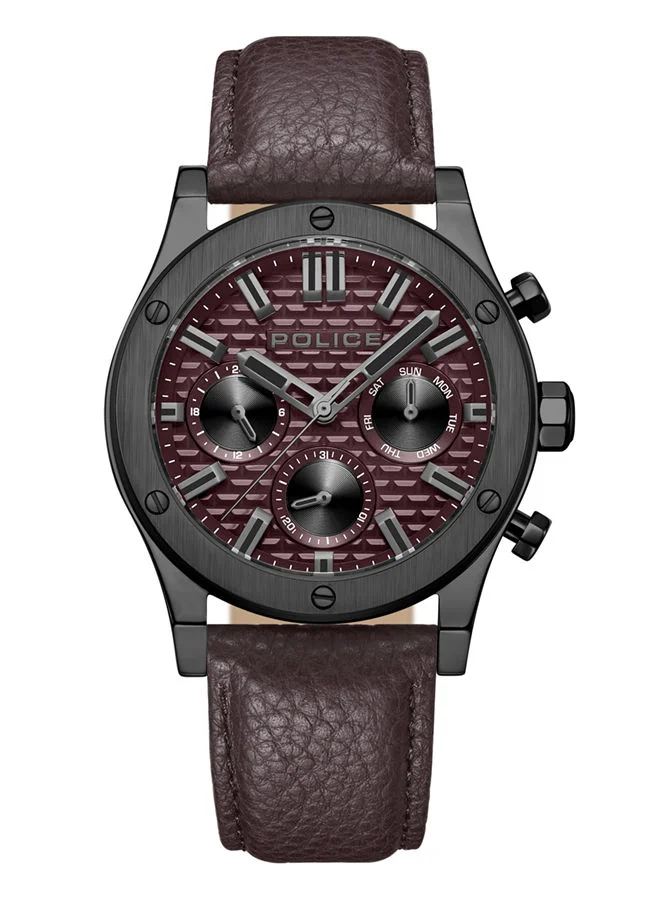 POLICE POLICE - Polysh Watch For Men Burgundy Brown Leather Strap - PEWJF0006203
