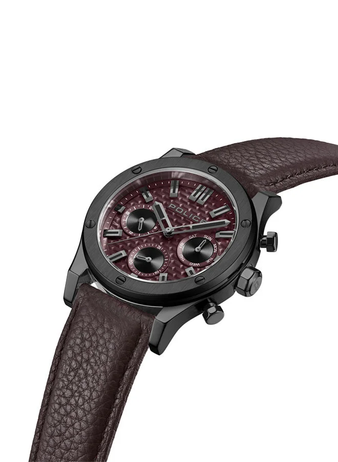 POLICE POLICE - Polysh Watch For Men Burgundy Brown Leather Strap - PEWJF0006203