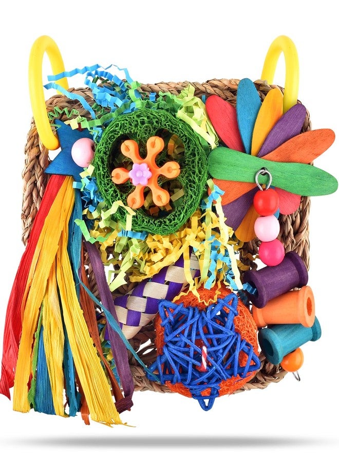 ERKOON Bird Cockatiel Toys Foraging Toys Hanging Parrot Toys for Lovebrid Parakeets Conures Bird Foraging Wall with Colorful Toys for Birds Shredding Seagrass, Birds Cage Toy accessories - Image 1