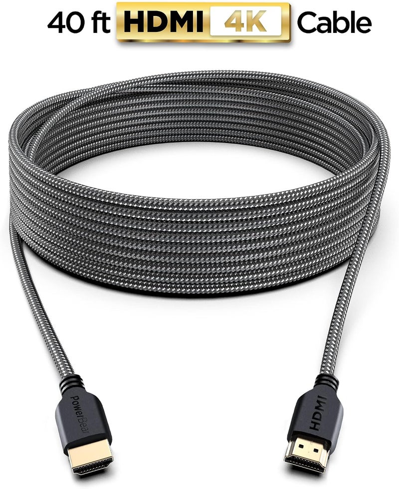 PowerBear 4K Long HDMI Cable 40 ft | High Speed, Braided Nylon & Gold Connectors, 4K @ 60Hz, Ultra HD, 2K, 1080P, ARC & CL3 Rated | for Laptop, Monitor, PS5, PS4, Xbox One, Fire TV, Apple TV - Image 2