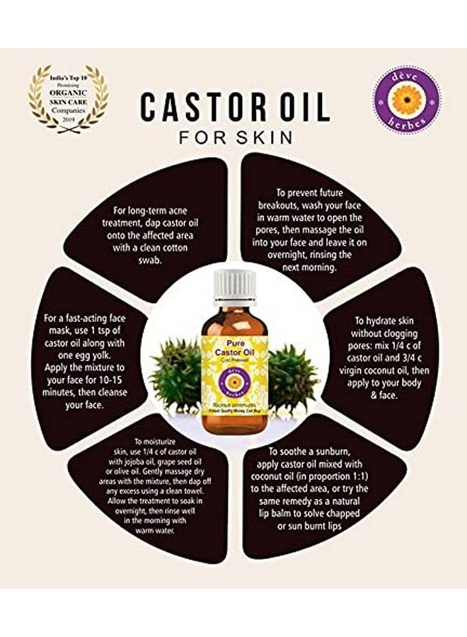 Deve Herbes Pure Castor Oil (Ricinus Communis) With Glass Dropper 100% Natural Therapeutic Grade Cold Pressed (Pack Of Two)100Ml X 2. - Image 5