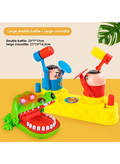 Internet Celebrity's Same Style Kidsren's Red And Blue Defensive Battle Villain Double Head Toy Family Interactive Game Fighting-Color:Large Double Battle X023-8+large Sound And Light Crocodile X610-7 (send 2 Aa Batteries + Screwdriver)