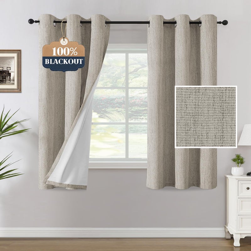 H.VERSAILTEX H.VERSAILTEX Chenille Linen Blackout Curtains for Bedroom Thermal Insulated Textured Linen Look Curtains Anti-Rust Grommet with White Flocking Coating Back  42"" W x 63"" L  Heathered Stone - Image 1