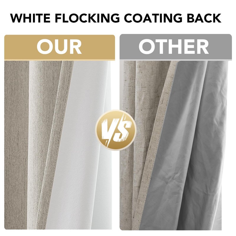 H.VERSAILTEX H.VERSAILTEX Chenille Linen Blackout Curtains for Bedroom Thermal Insulated Textured Linen Look Curtains Anti-Rust Grommet with White Flocking Coating Back  42"" W x 63"" L  Heathered Stone - Image 3