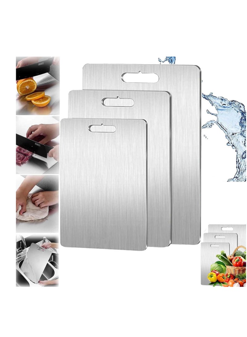 3 PCS 304 Stainless Steel Cutting Board For Kitchen Meat Cutting Board Edge Smoothing Food Grade Stainless Steel Easy To Clean Kitchen Tool(S+M+L)  - Image 1