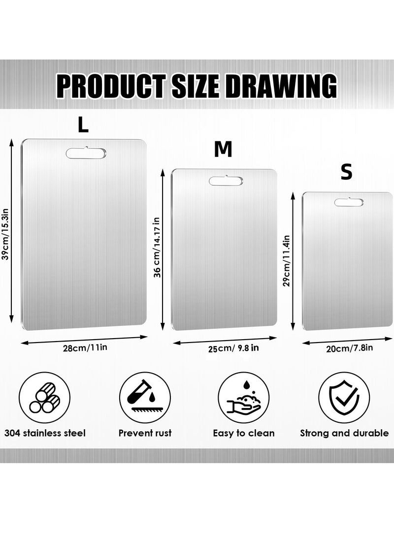 3 PCS 304 Stainless Steel Cutting Board For Kitchen Meat Cutting Board Edge Smoothing Food Grade Stainless Steel Easy To Clean Kitchen Tool(S+M+L)  - Image 2