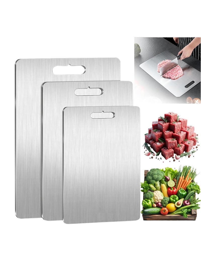 3 PCS 304 Stainless Steel Cutting Board For Kitchen Meat Cutting Board Edge Smoothing Food Grade Stainless Steel Easy To Clean Kitchen Tool(S+M+L)  - Image 3