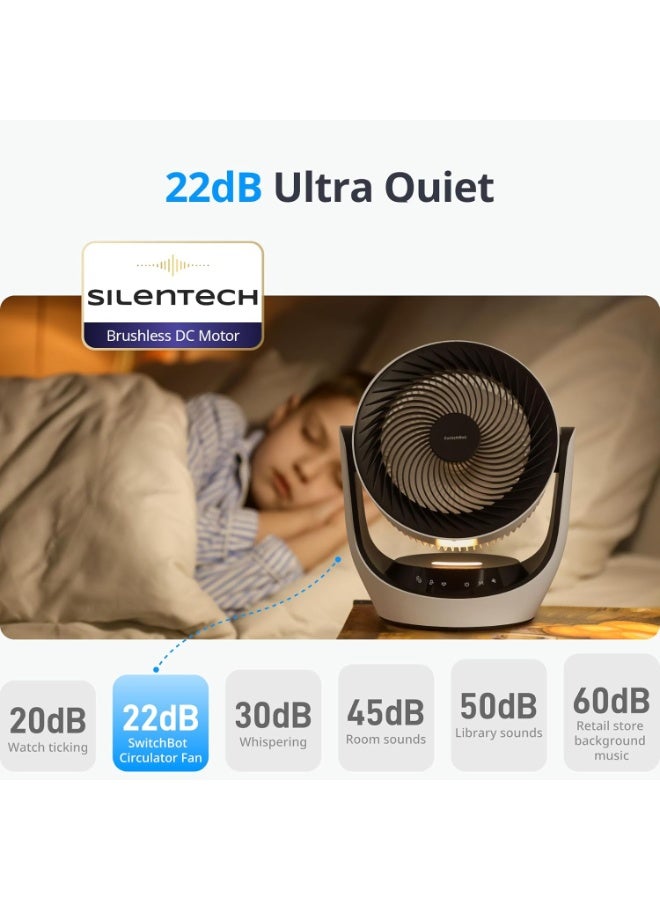 SwitchBot Smart Desk Fan Rechargeable 3600mAh Portable Air Circulator Fan, Cordless & Corded, 90° Oscillating Quiet Fan 22dB, 9 Speed Settings, App & Remote Control, Works with Google Home Apple Home, Bedroom Office Fan - Image 2