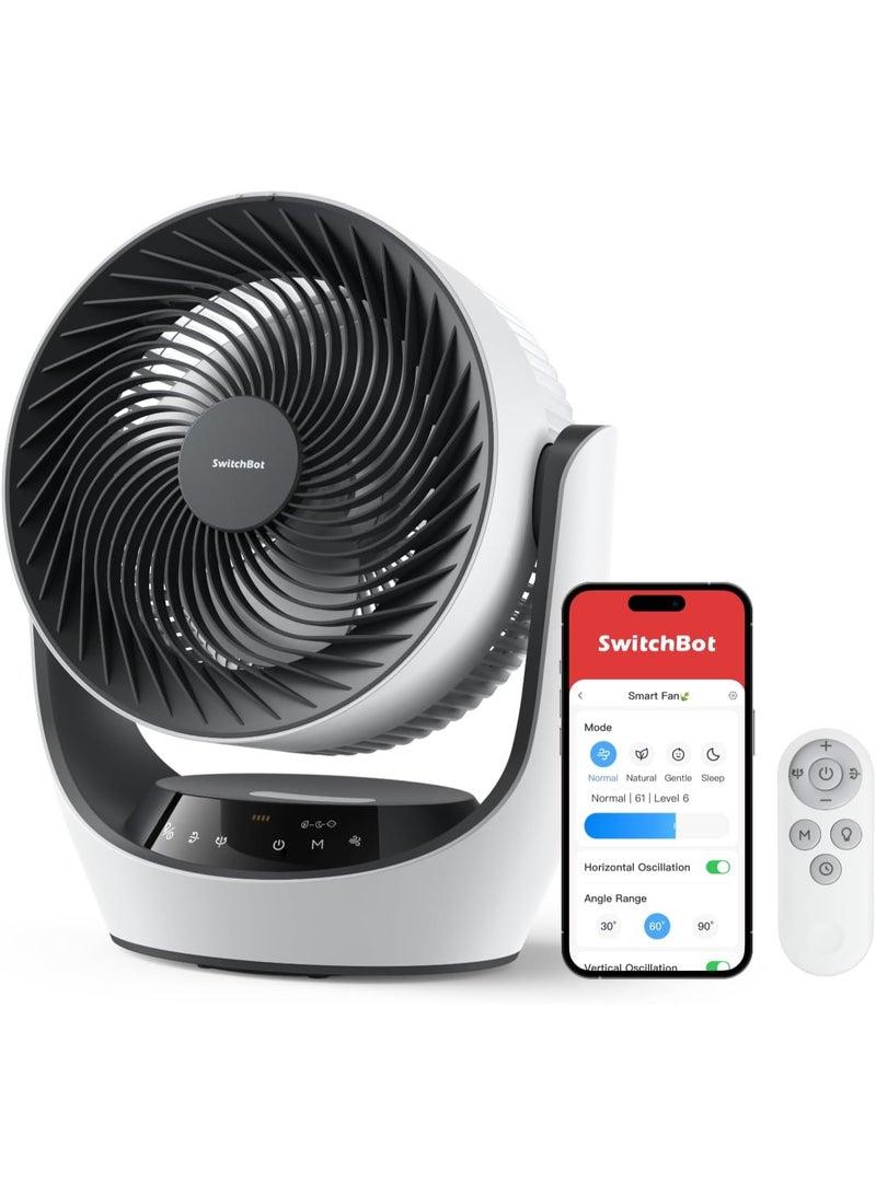 SwitchBot Smart Desk Fan Rechargeable 3600mAh Portable Air Circulator Fan, Cordless & Corded, 90° Oscillating Quiet Fan 22dB, 9 Speed Settings, App & Remote Control, Works with Google Home Apple Home, Bedroom Office Fan - Image 1