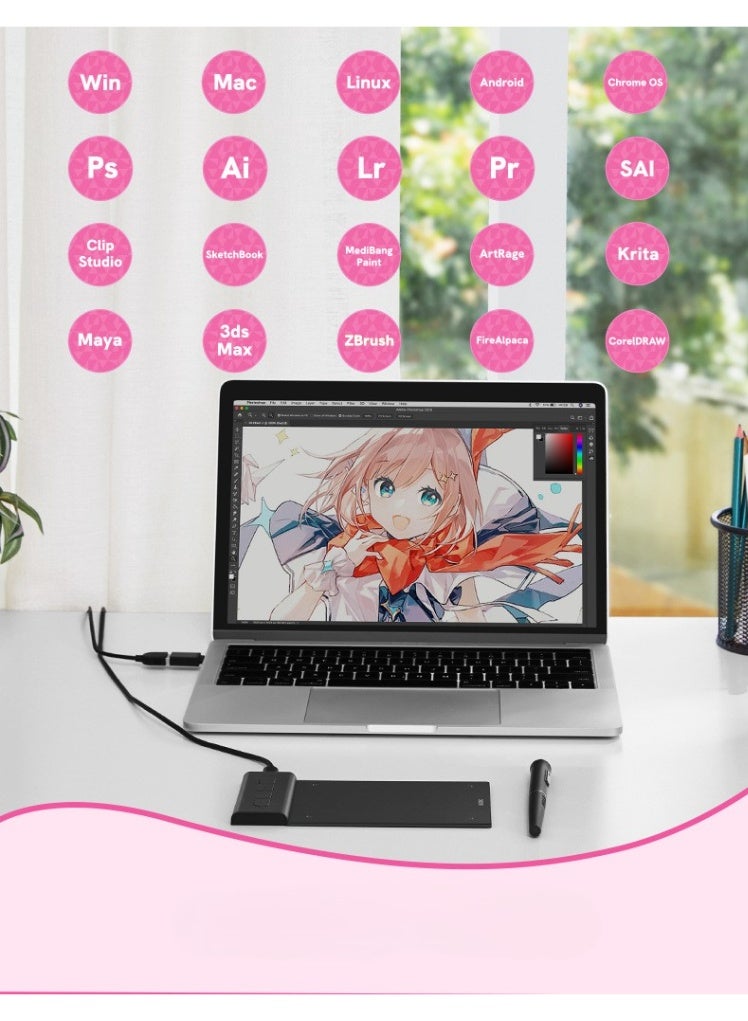 Veikk تابلت رسومات VK430 - تابلت رسم رقمي مع 8192 مستوى من حساسية الضغط ودقة 5080LPI و4 مفاتيح سريعة - Image 4