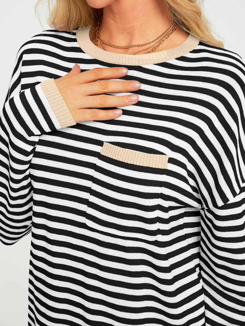 LILLUSORY Womens Sweaters 2025 Early Fall Fashion Must Have Clothes Outfits Striped Lightweight Oversized Ladies Cute Teacher Work Office Pullover Crewneck Long Sleeve Trendy Old Money Tops Clothing - Image 5
