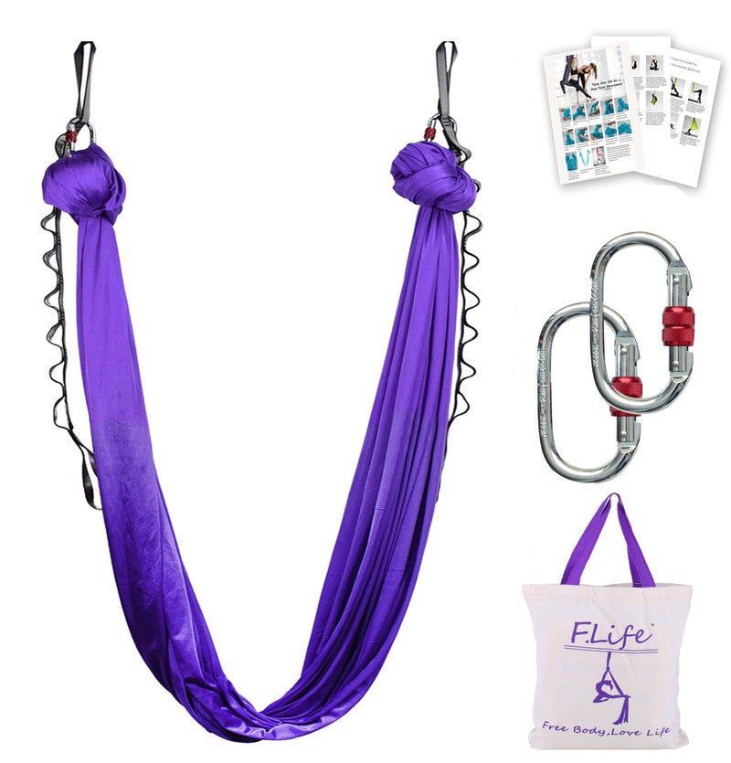 FLife Aerial Yoga Hammock 55 Yards Include Daisy ChainCarabiner and Pose Guide Dark Purple