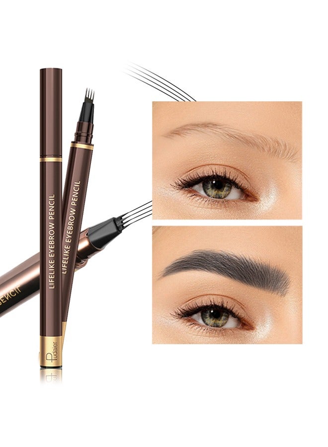 pudaier Lifelike Eyebrow Pencil- Long Lasting 4 Fork Liquid Smudge Proof Eyebrow Pencil，Waterproof Long lasting Natural Brows Looking 02# Black - Image 1