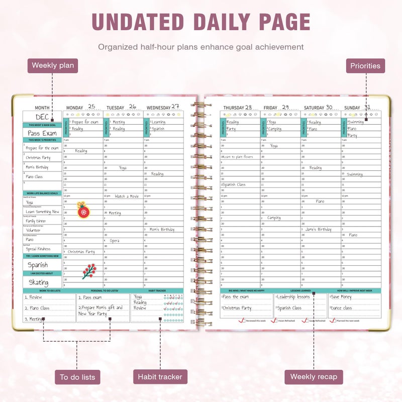 Ospelelf Undated Spiral Bound Planner Daily, Weekly and Monthly Planner, Pink Teacher Planners 12 Month 8.5 x 11 - Image 4