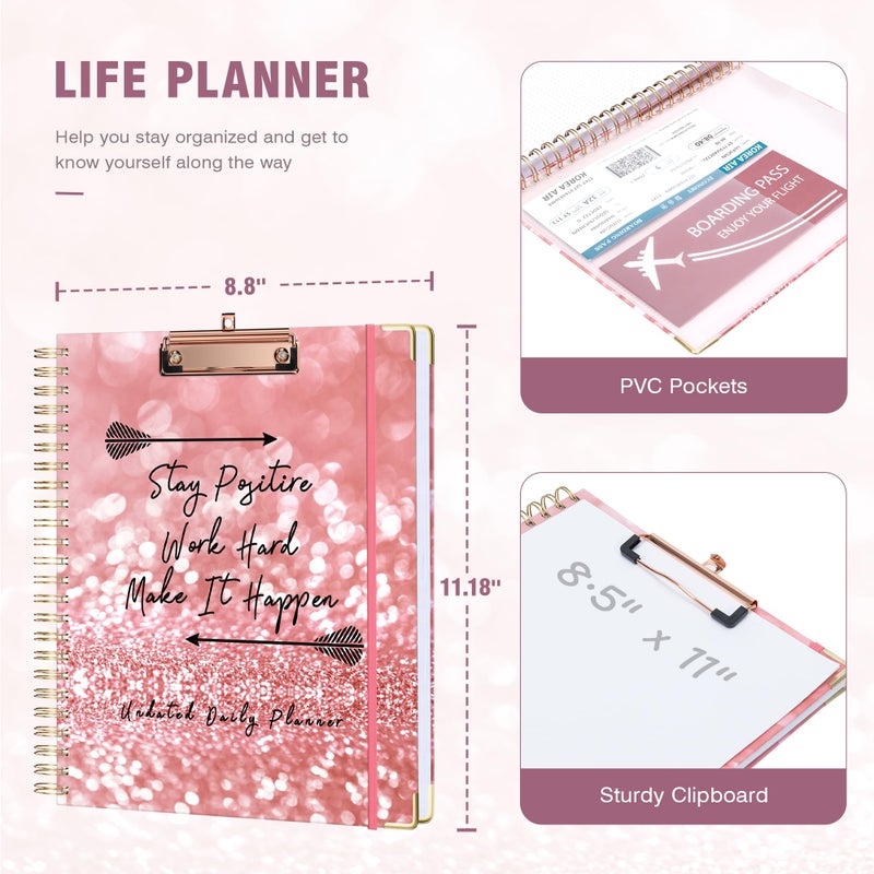 Ospelelf Undated Spiral Bound Planner Daily, Weekly and Monthly Planner, Pink Teacher Planners 12 Month 8.5 x 11 - Image 2