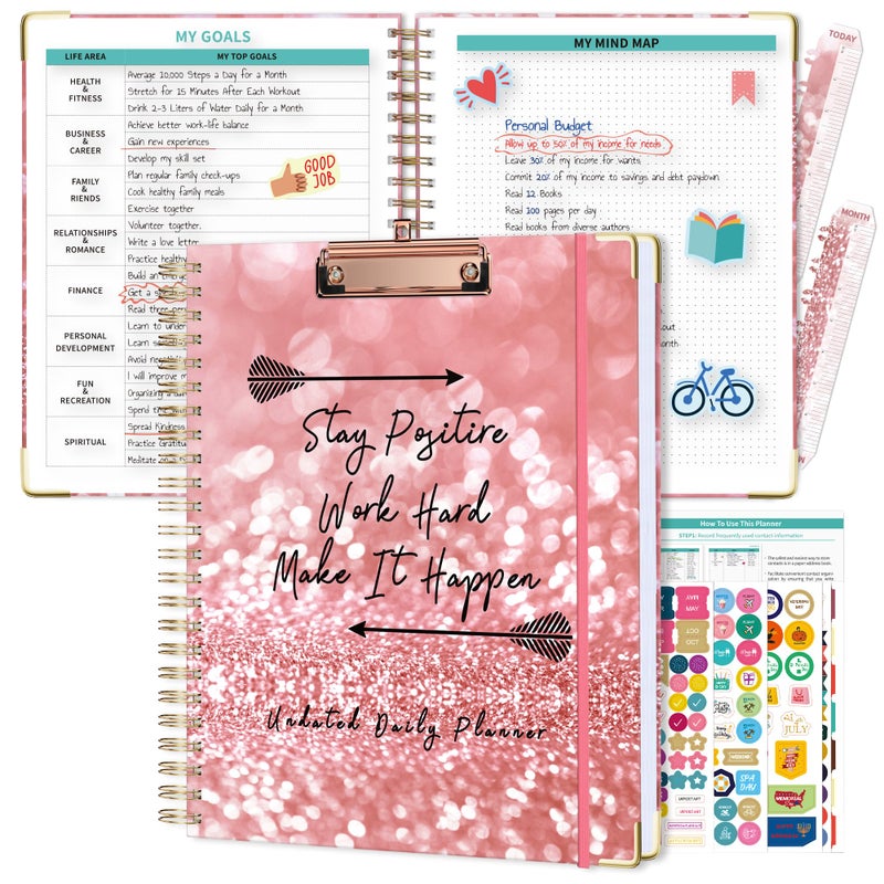 Ospelelf Undated Spiral Bound Planner Daily, Weekly and Monthly Planner, Pink Teacher Planners 12 Month 8.5 x 11 - Image 1