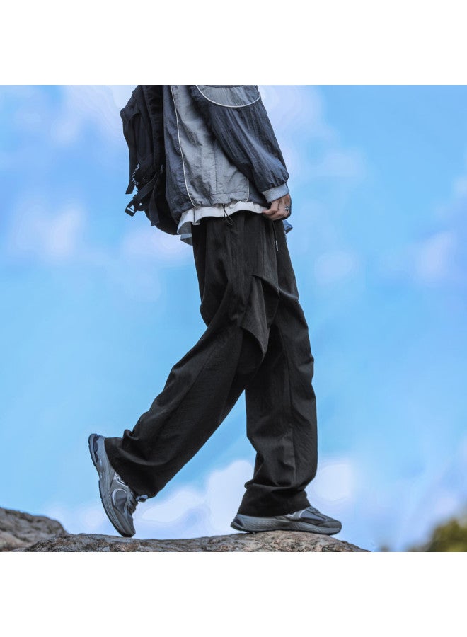 Maybeyond Men's Summer Thin Outdoor Straight Ice Silk Pants American Sports Casual Pants Men Ma93 Black L - Image 2